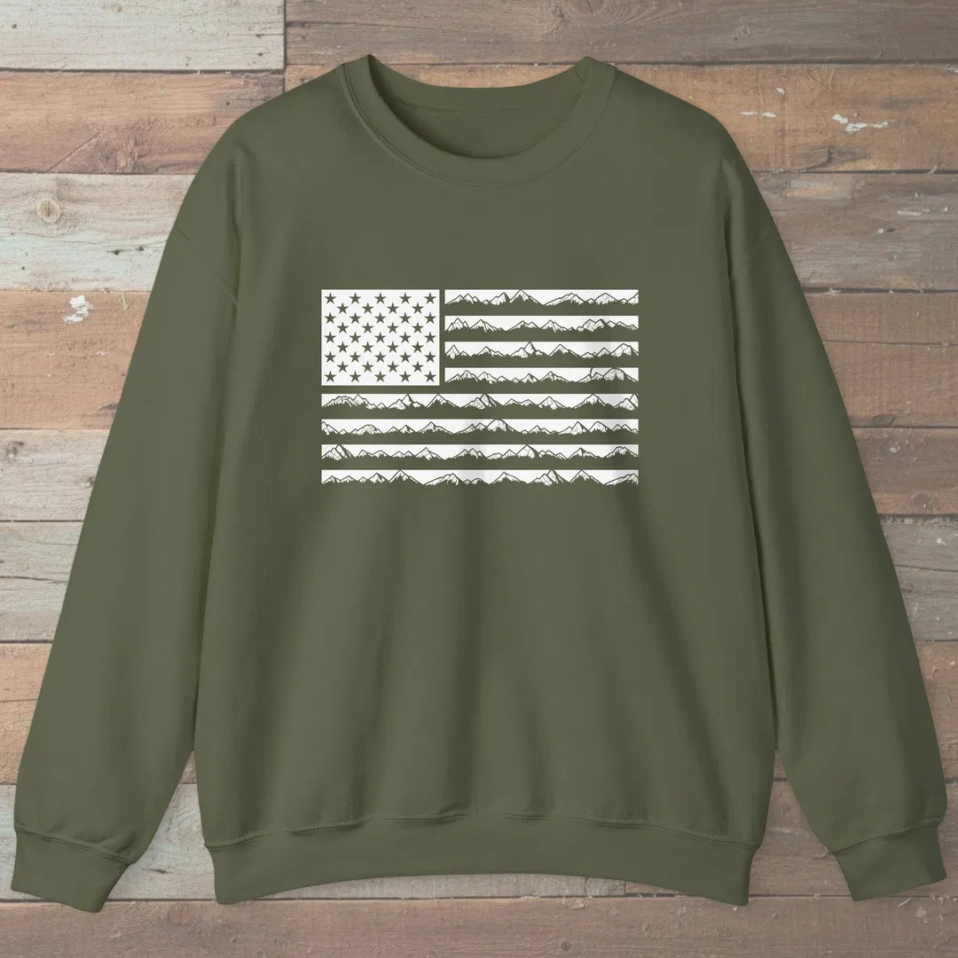 Ridgeline Flag Sweatshirt Military Green Outdoor Nature Tee