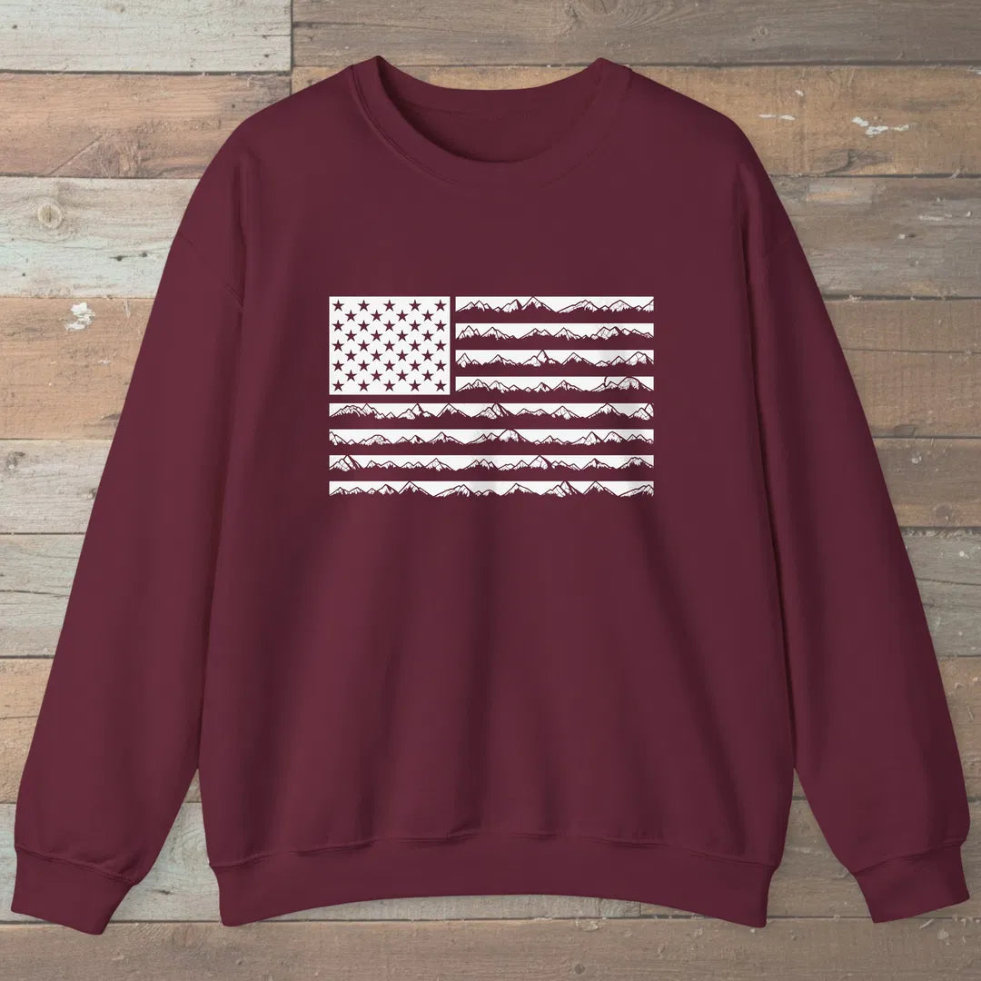 Ridgeline Flag Sweatshirt Maroon Outdoor Nature Tee