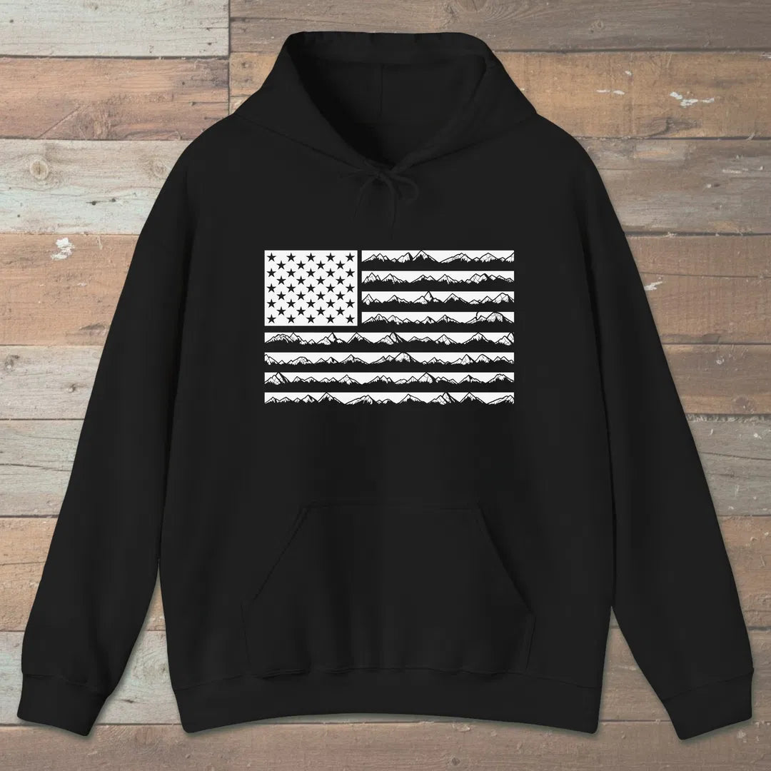 Ridgeline Flag Hoodie Black Outdoor Nature Tee