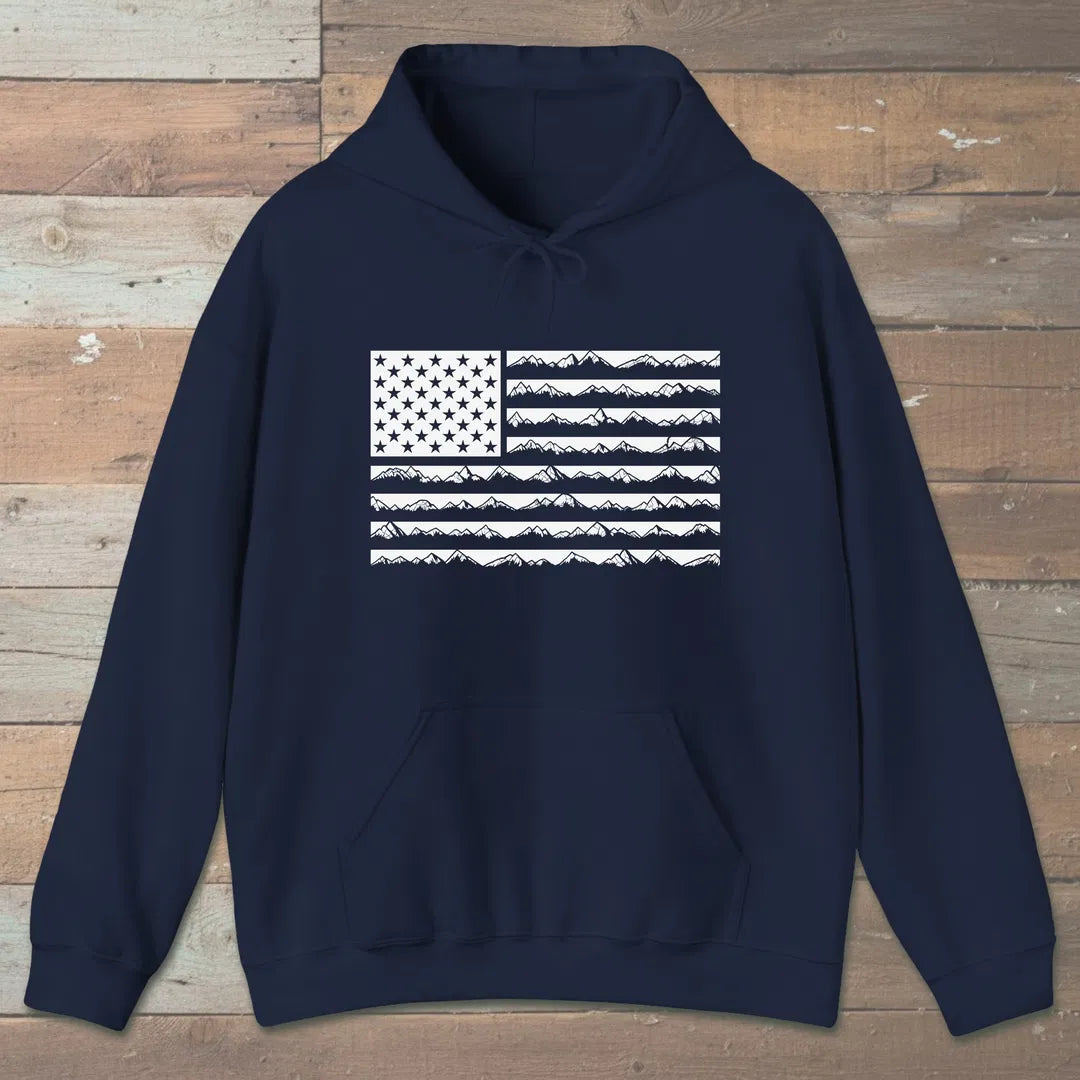 Ridgeline Flag Hoodie Navy Outdoor Nature Tee