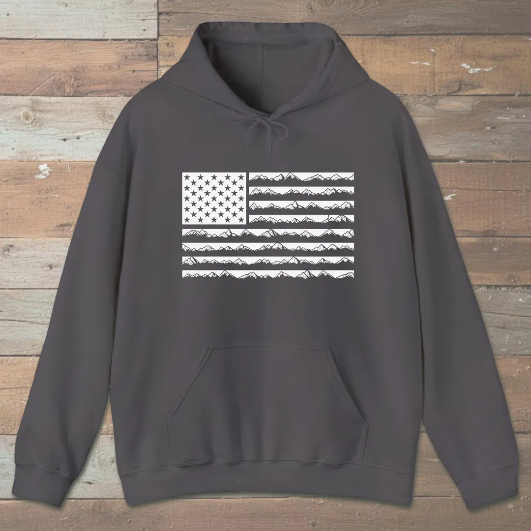 Ridgeline Flag Hoodie Charcoal Outdoor Nature Tee