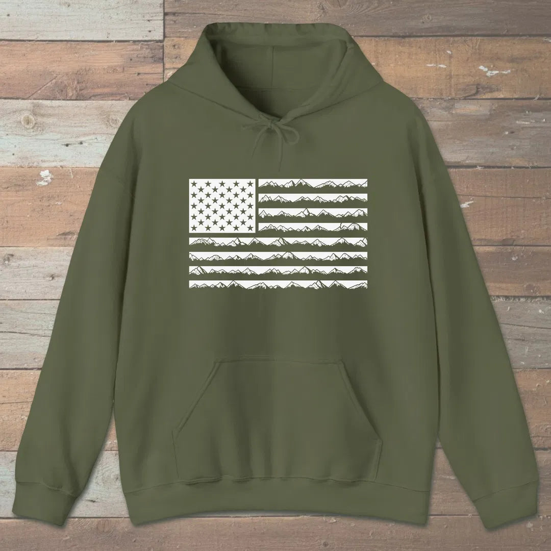 Ridgeline Flag Hoodie Military Green Outdoor Nature Tee