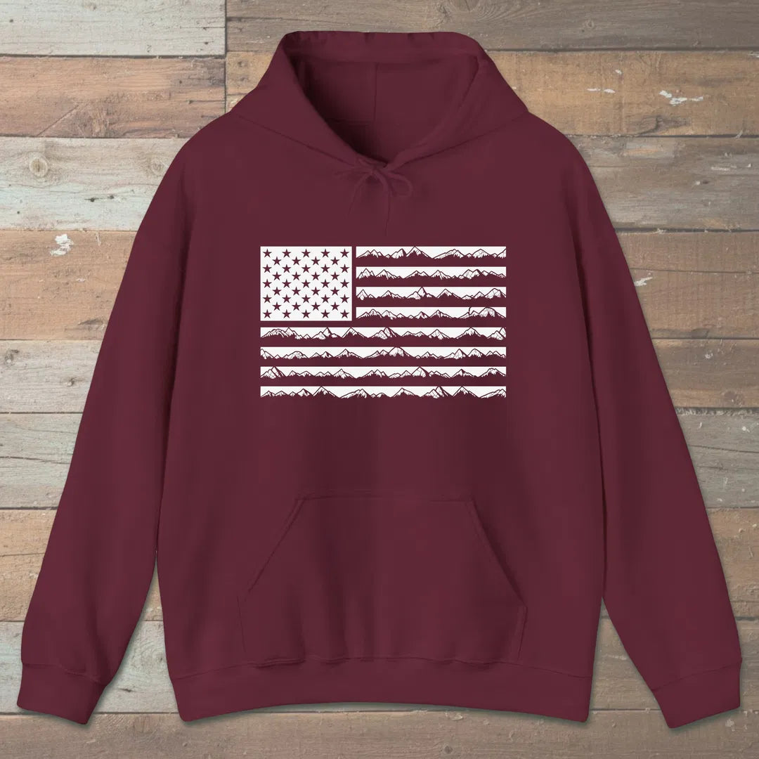 Ridgeline Flag Hoodie Maroon Outdoor Nature Tee