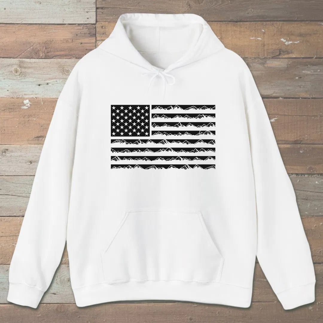 Ridgeline Flag Hoodie White Outdoor Nature Tee