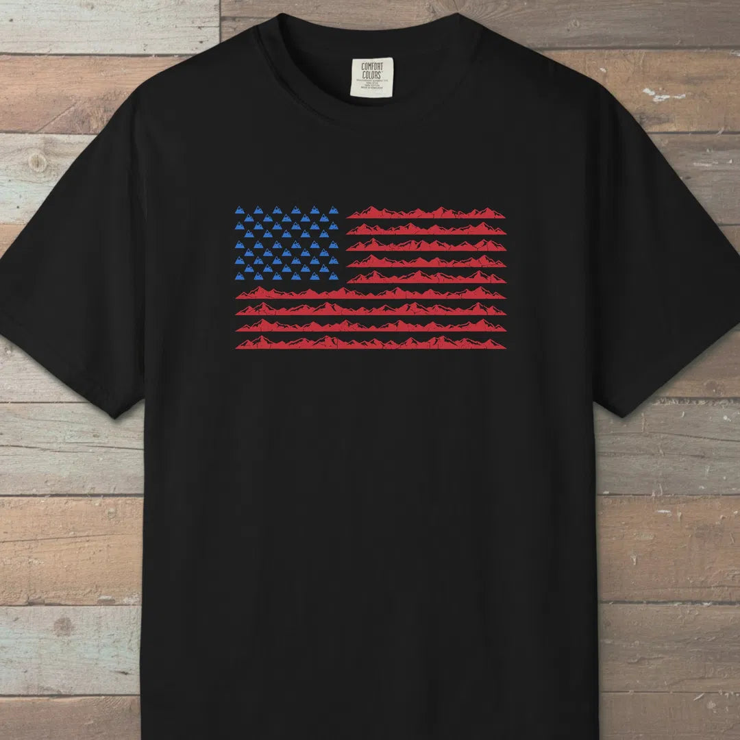 Mountain Flag T-Shirt Black Outdoor Nature Tee