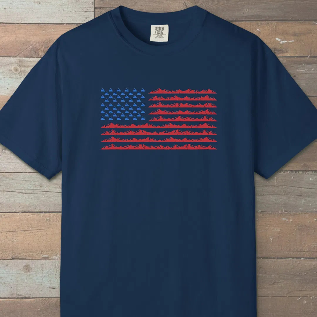 Mountain Flag T-Shirt Navy Outdoor Nature Tee