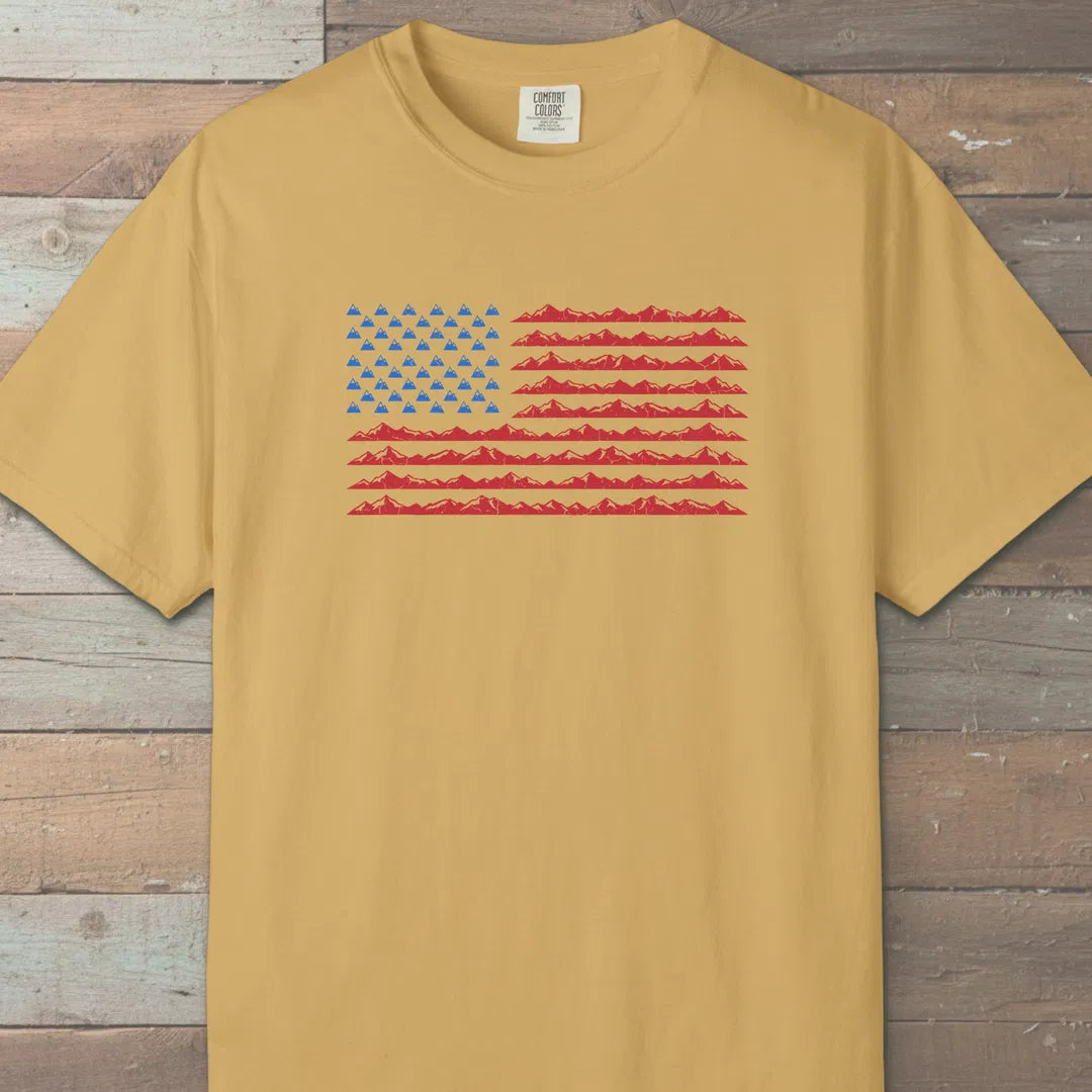 Mountain Flag T-Shirt Mustard Outdoor Nature Tee