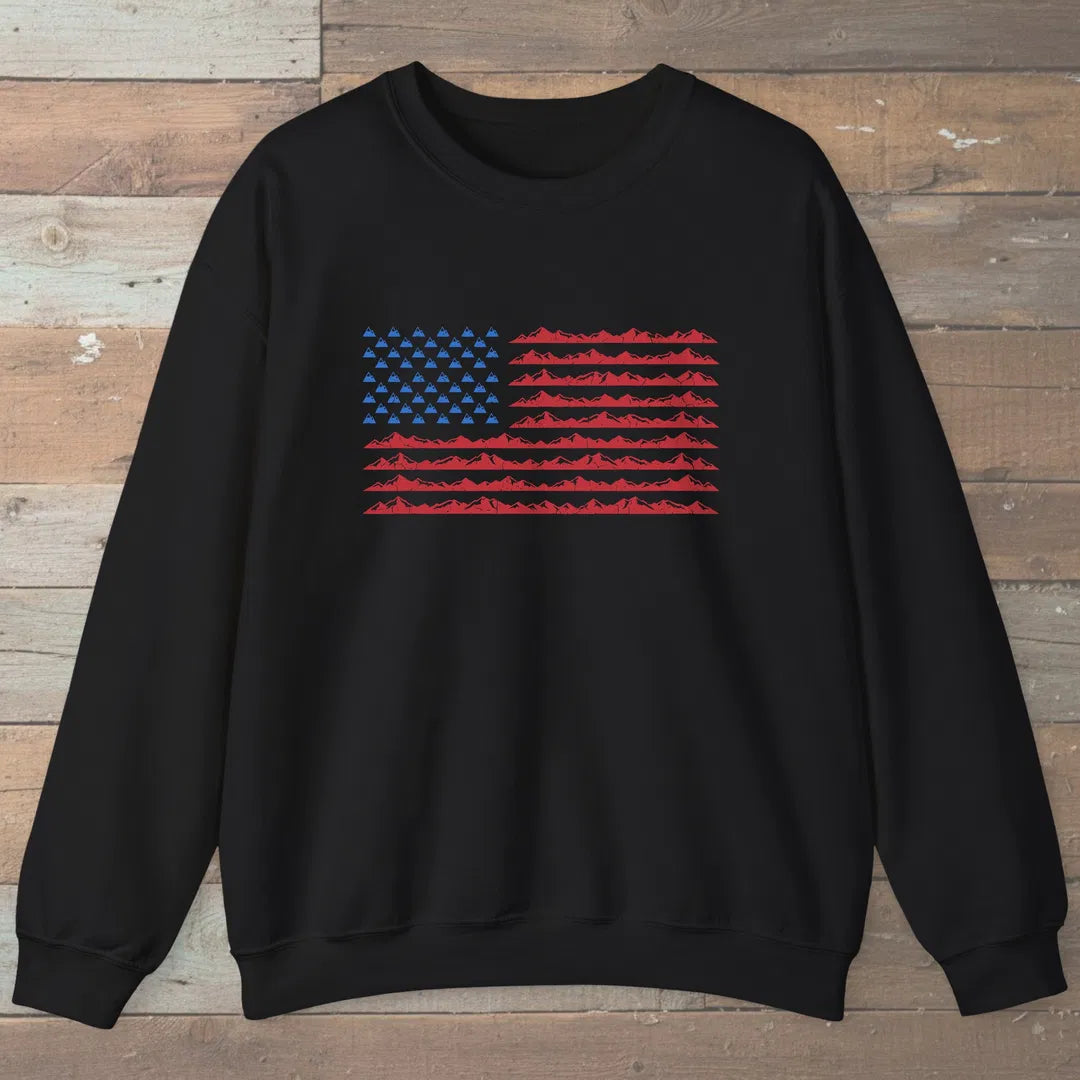 Mountain Flag Sweatshirt Black Outdoor Nature Tee
