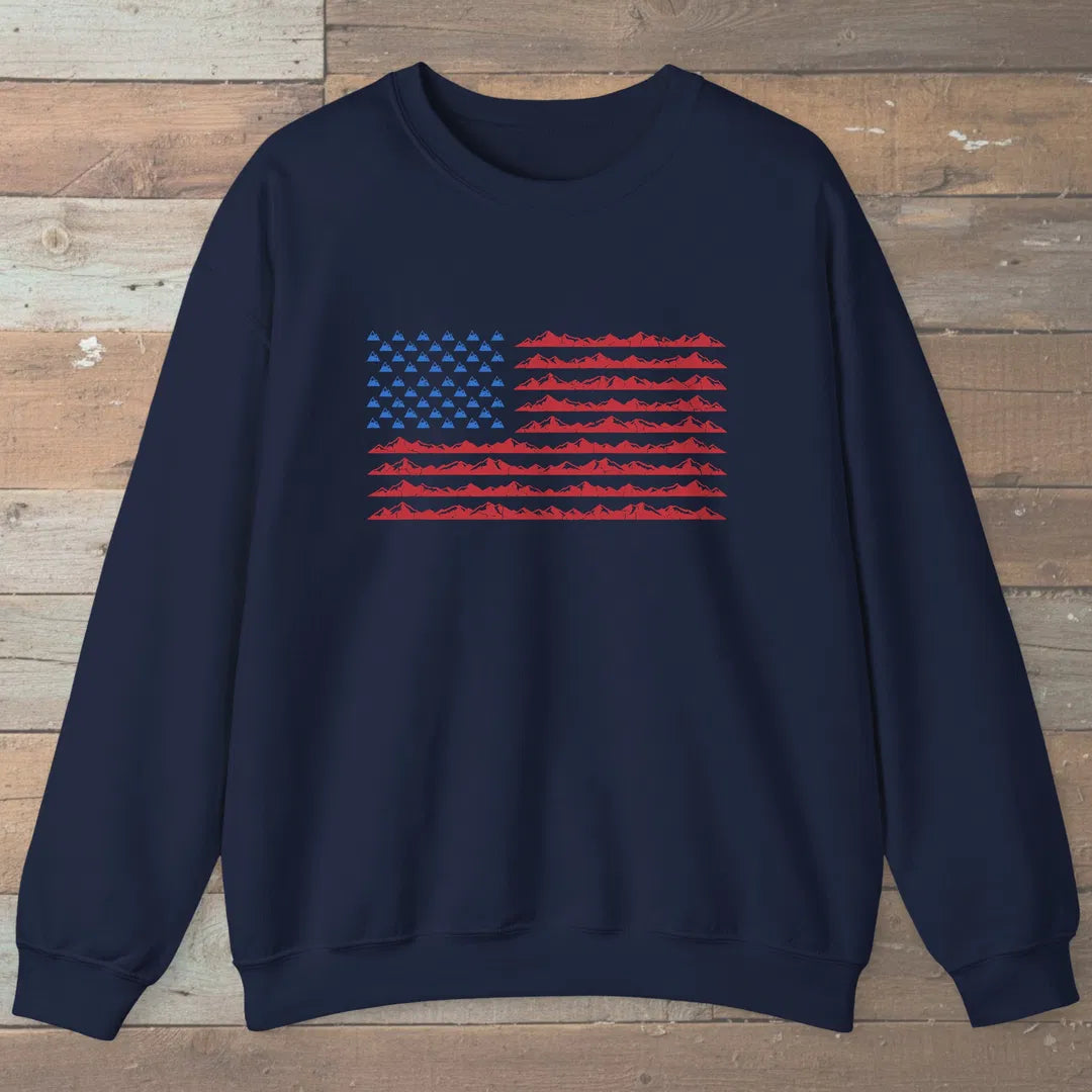 Mountain Flag Sweatshirt Navy Outdoor Nature Tee