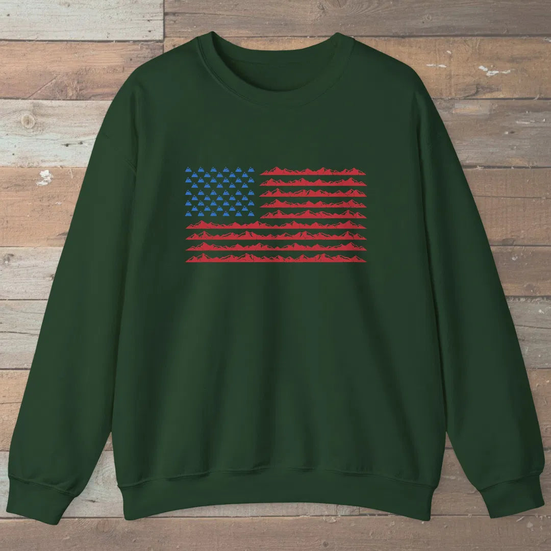 Mountain Flag Sweatshirt Forest Green Outdoor Nature Tee