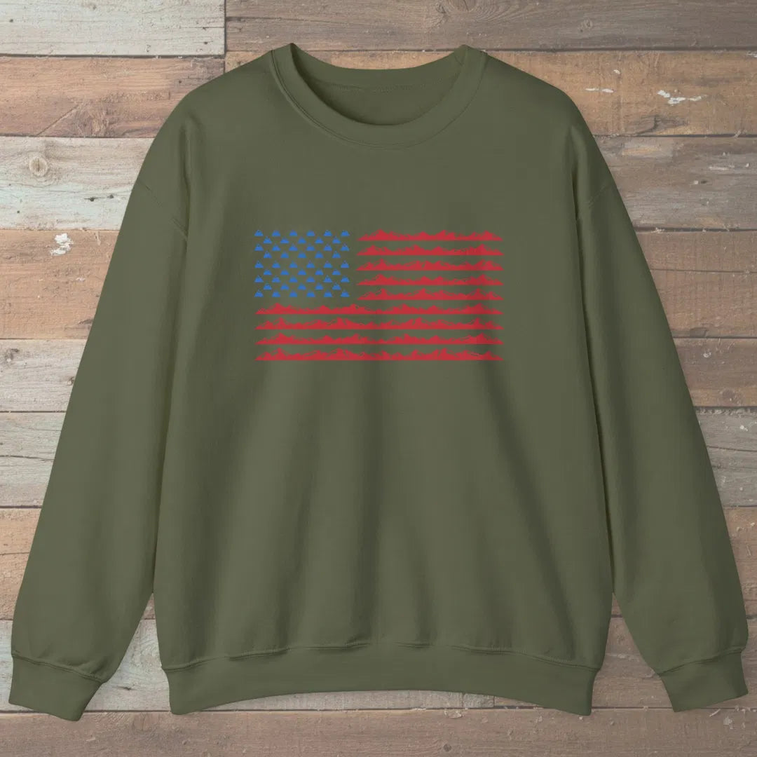 Mountain Flag Sweatshirt Military Green Outdoor Nature Tee