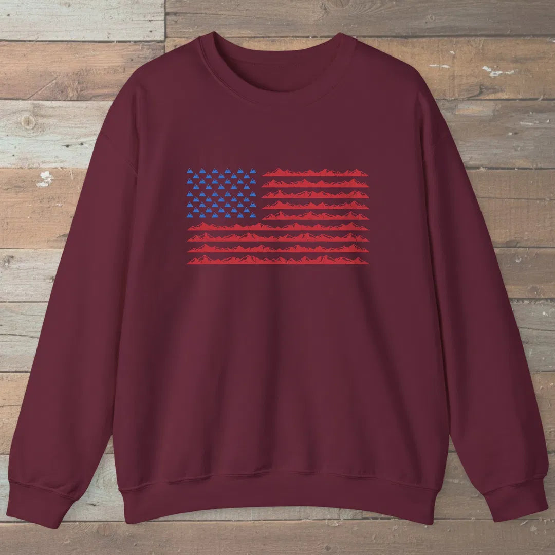 Mountain Flag Sweatshirt Maroon Outdoor Nature Tee