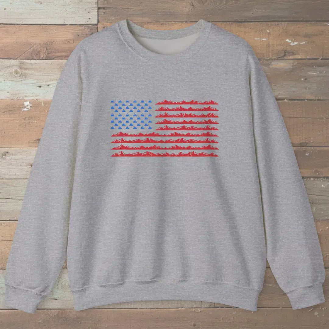 Mountain Flag Sweatshirt Sport Grey Outdoor Nature Tee