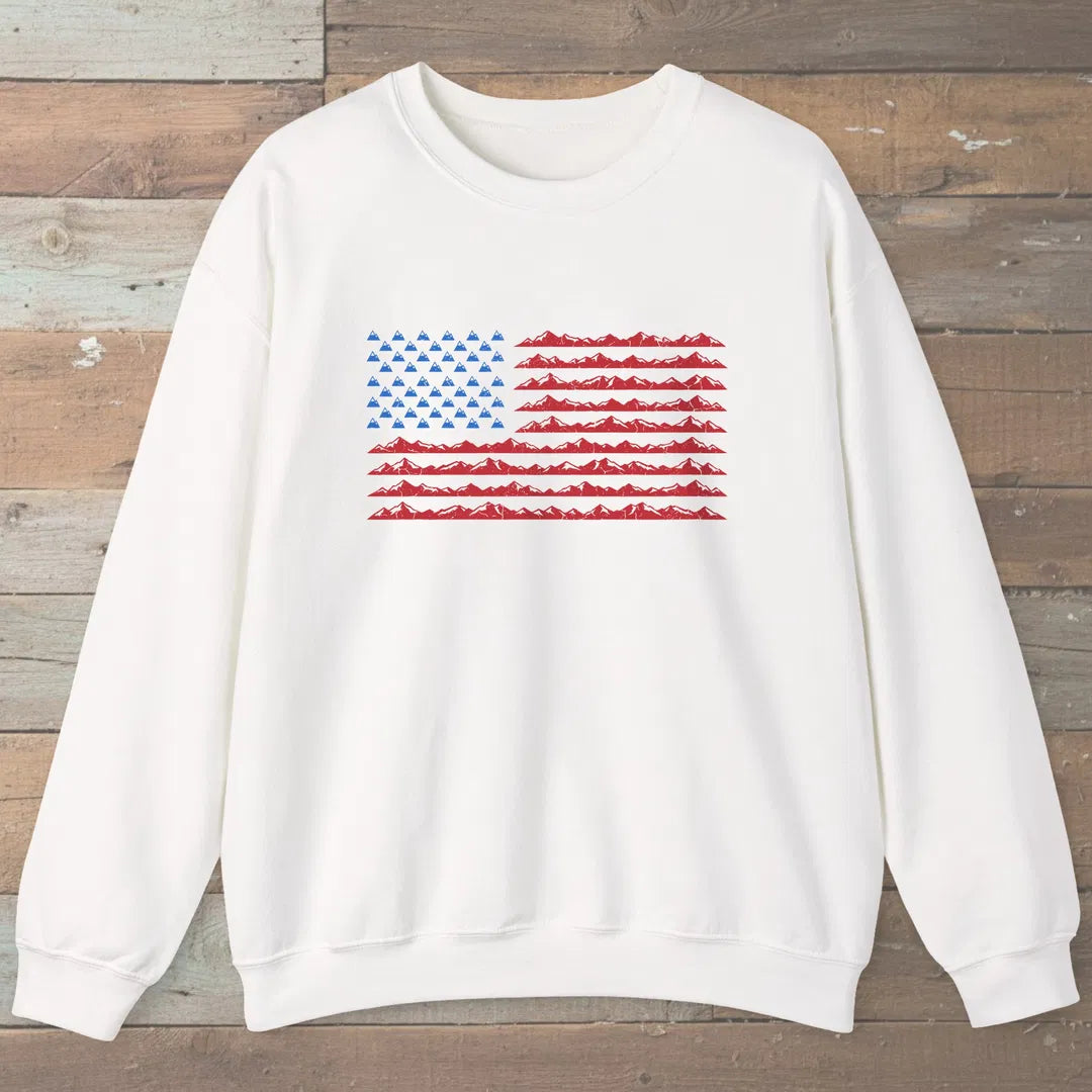 Mountain Flag Sweatshirt White Outdoor Nature Tee