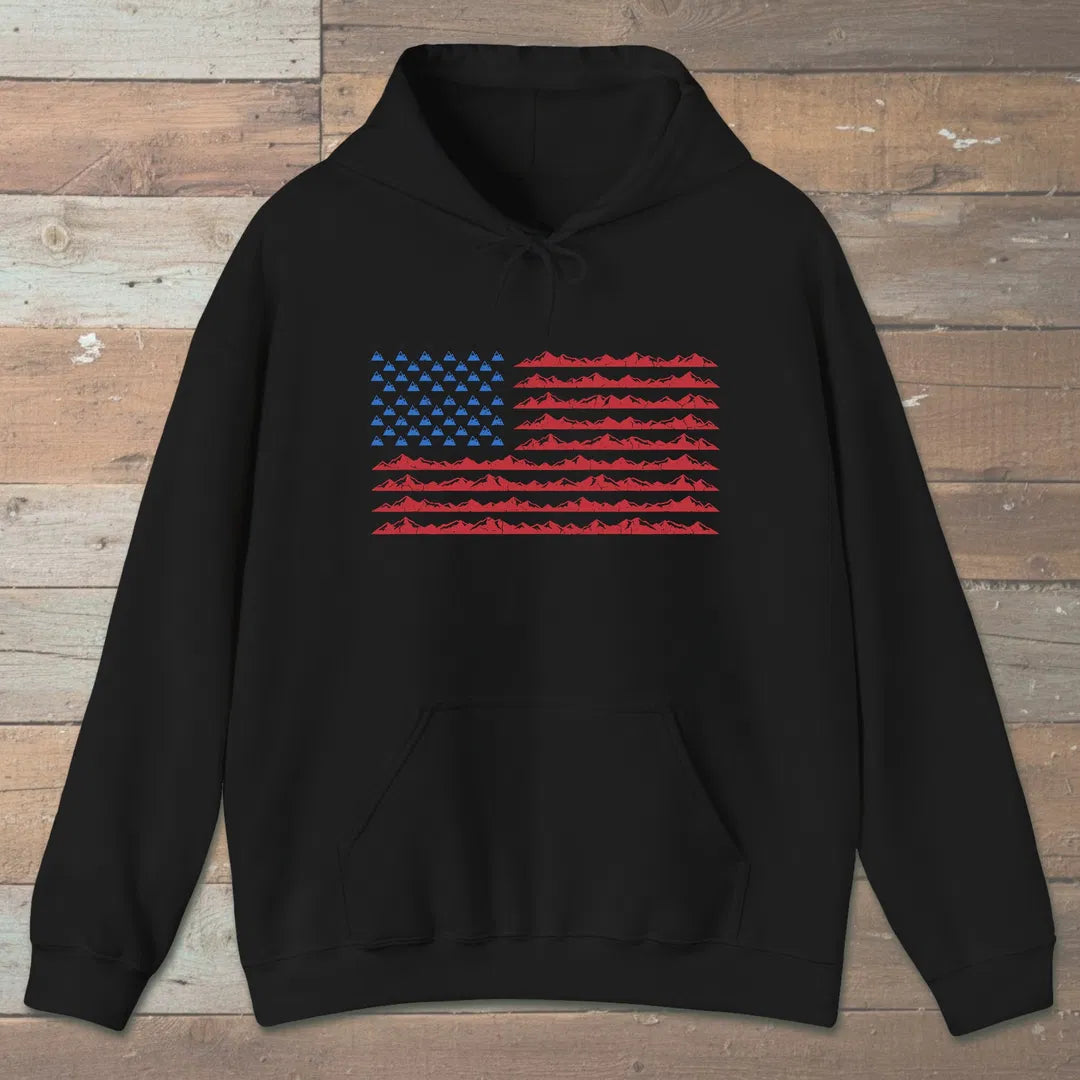 Mountain Flag Hoodie Black Outdoor Nature Tee