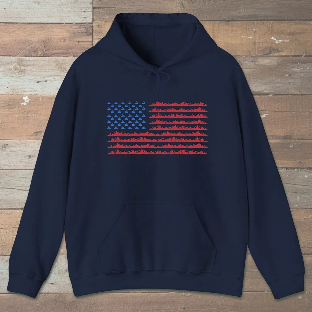 Mountain Flag Hoodie Navy Outdoor Nature Tee