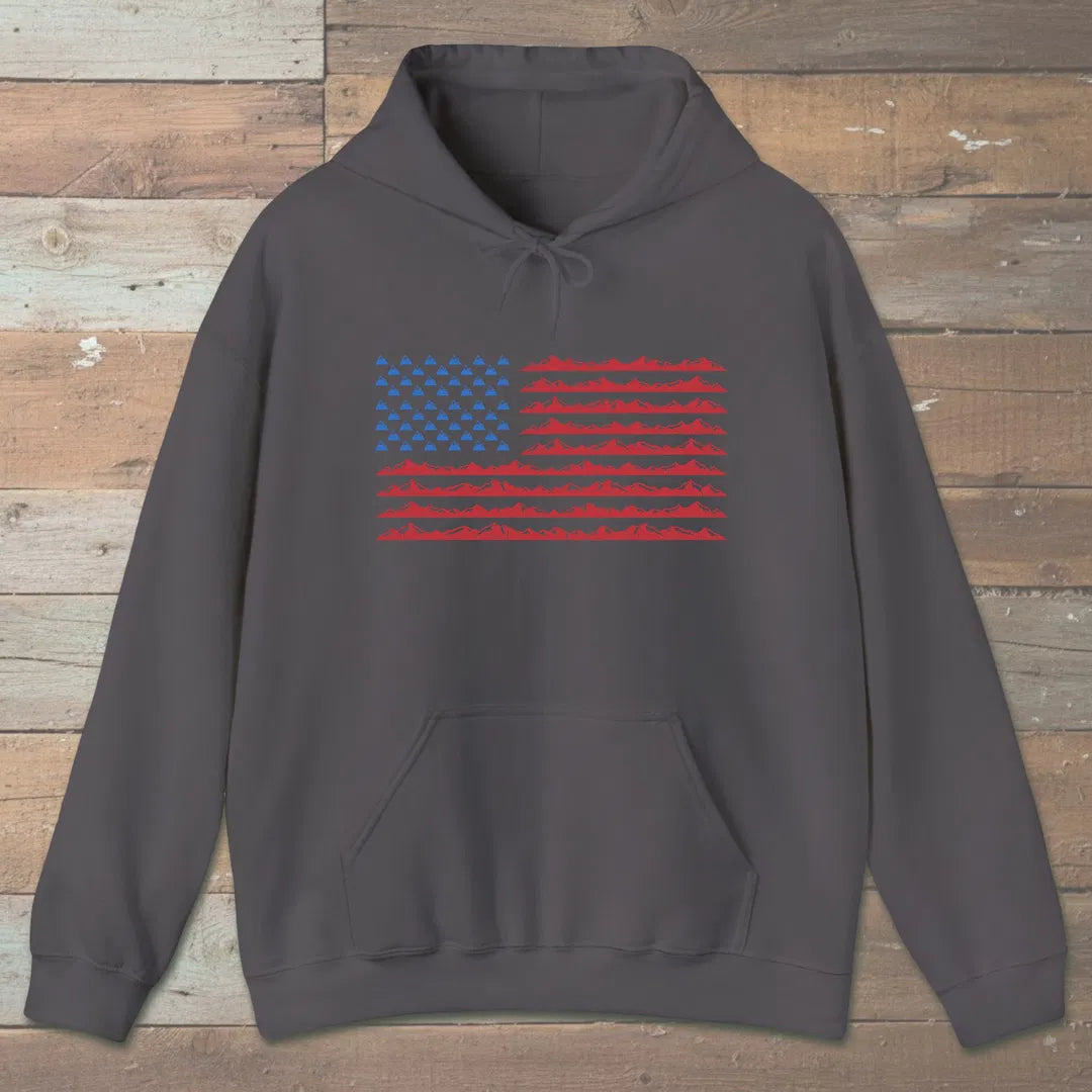 Mountain Flag Hoodie Charcoal Outdoor Nature Tee
