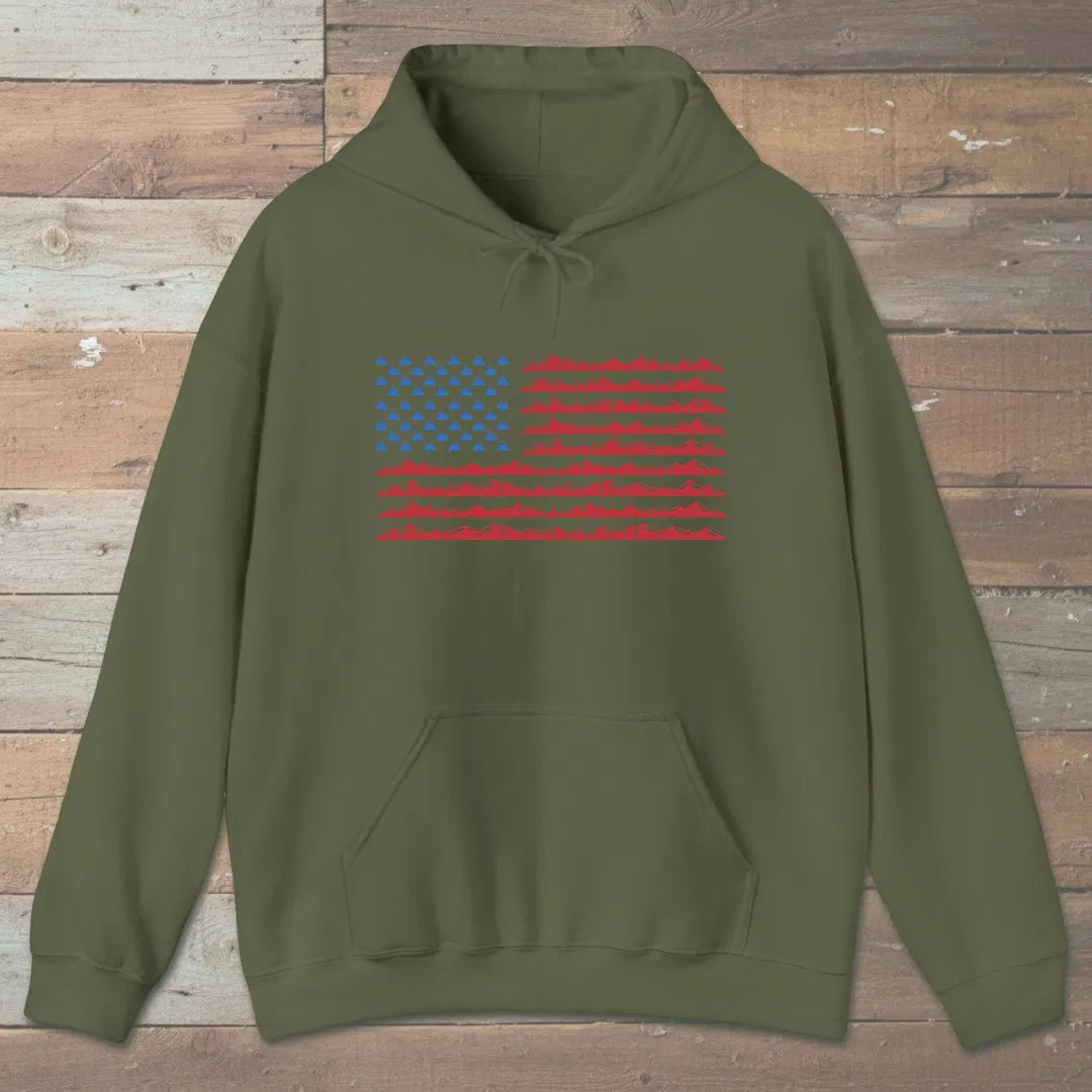 Mountain Flag Hoodie Military Green Outdoor Nature Tee