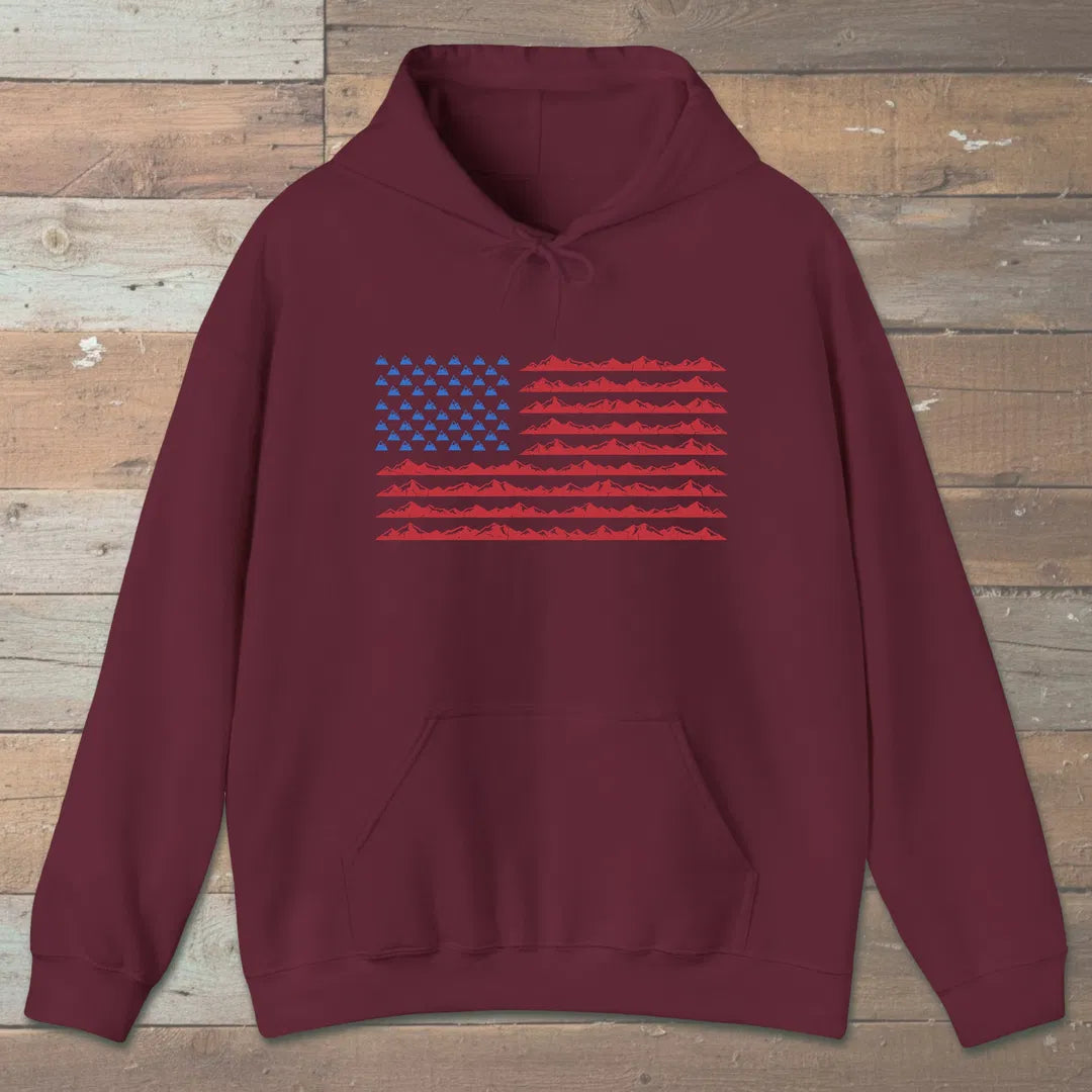 Mountain Flag Hoodie Maroon Outdoor Nature Tee