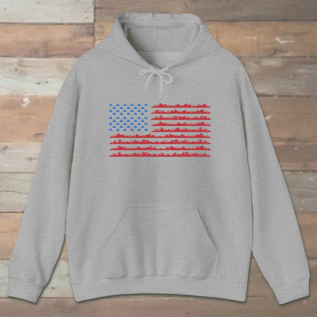 Mountain Flag Hoodie Sport Grey Outdoor Nature Tee