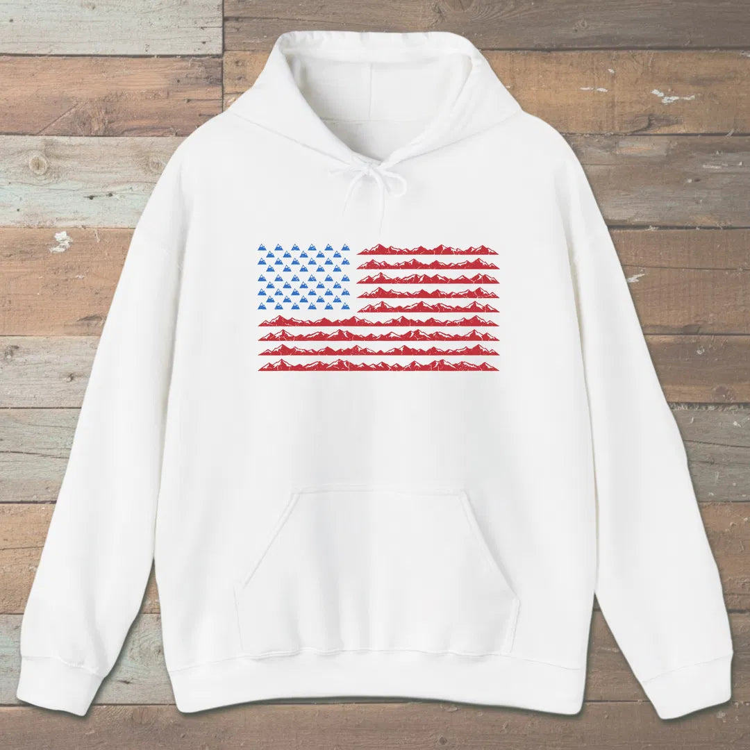 Mountain Flag Hoodie White Outdoor Nature Tee