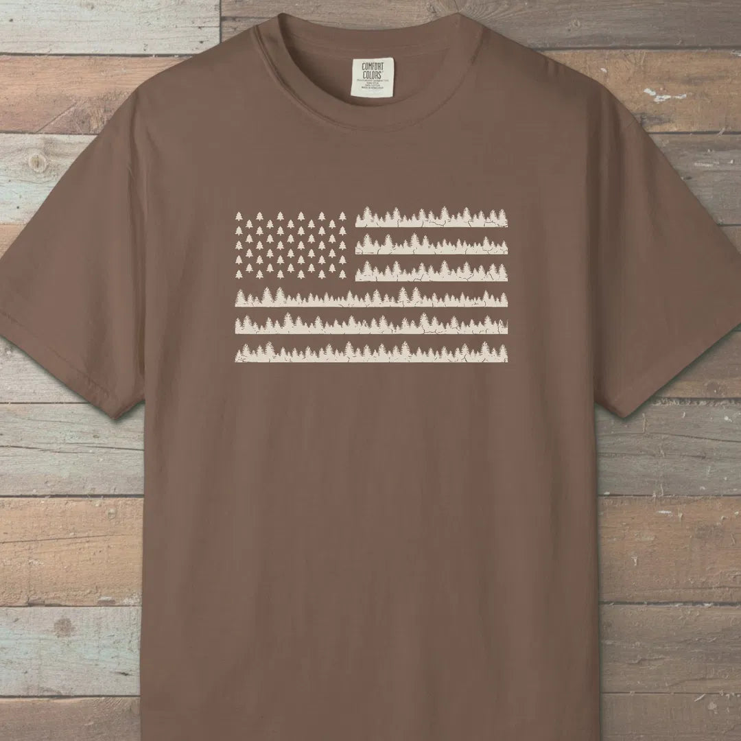Pine Forest Flag T-Shirt Espresso Outdoor Nature Tee