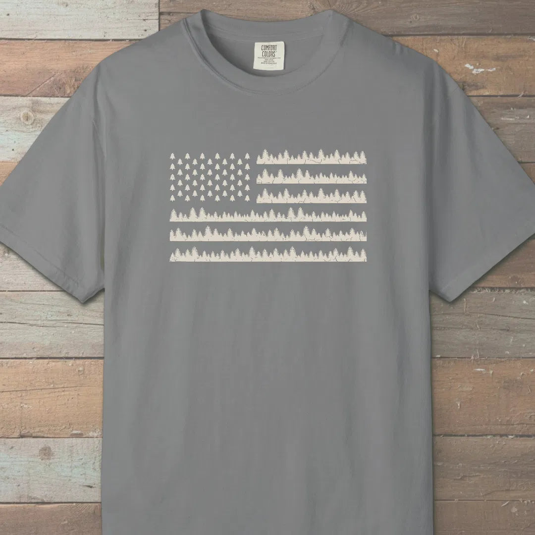 Pine Forest Flag T-Shirt Grey Outdoor Nature Tee