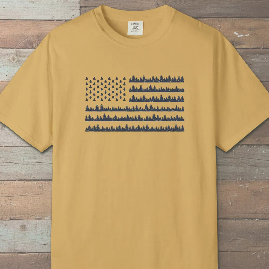 Pine Forest Flag T-Shirt Mustard Outdoor Nature Tee