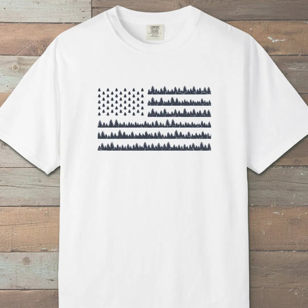 Pine Forest Flag T-Shirt White Outdoor Nature Tee