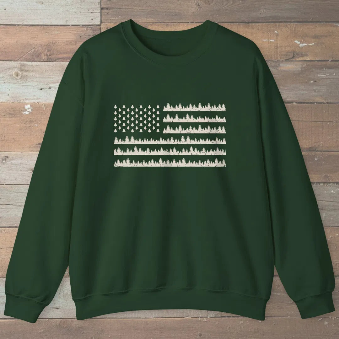Pine Forest Flag Sweatshirt Forest Green Outdoor Nature Tee