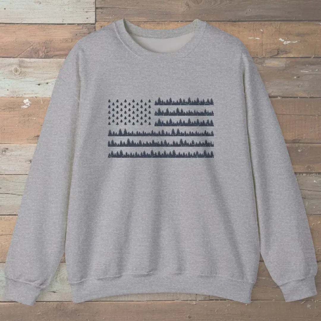 Pine Forest Flag Sweatshirt Sport Grey Outdoor Nature Tee