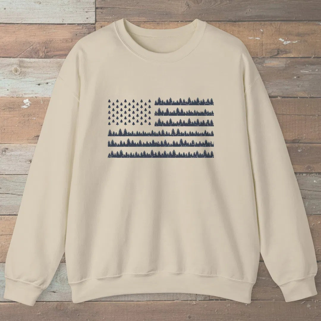 Pine Forest Flag Sweatshirt Sand Outdoor Nature Tee