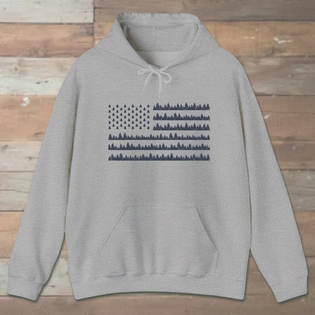 Pine Forest Flag Hoodie Sport Grey Outdoor Nature Tee