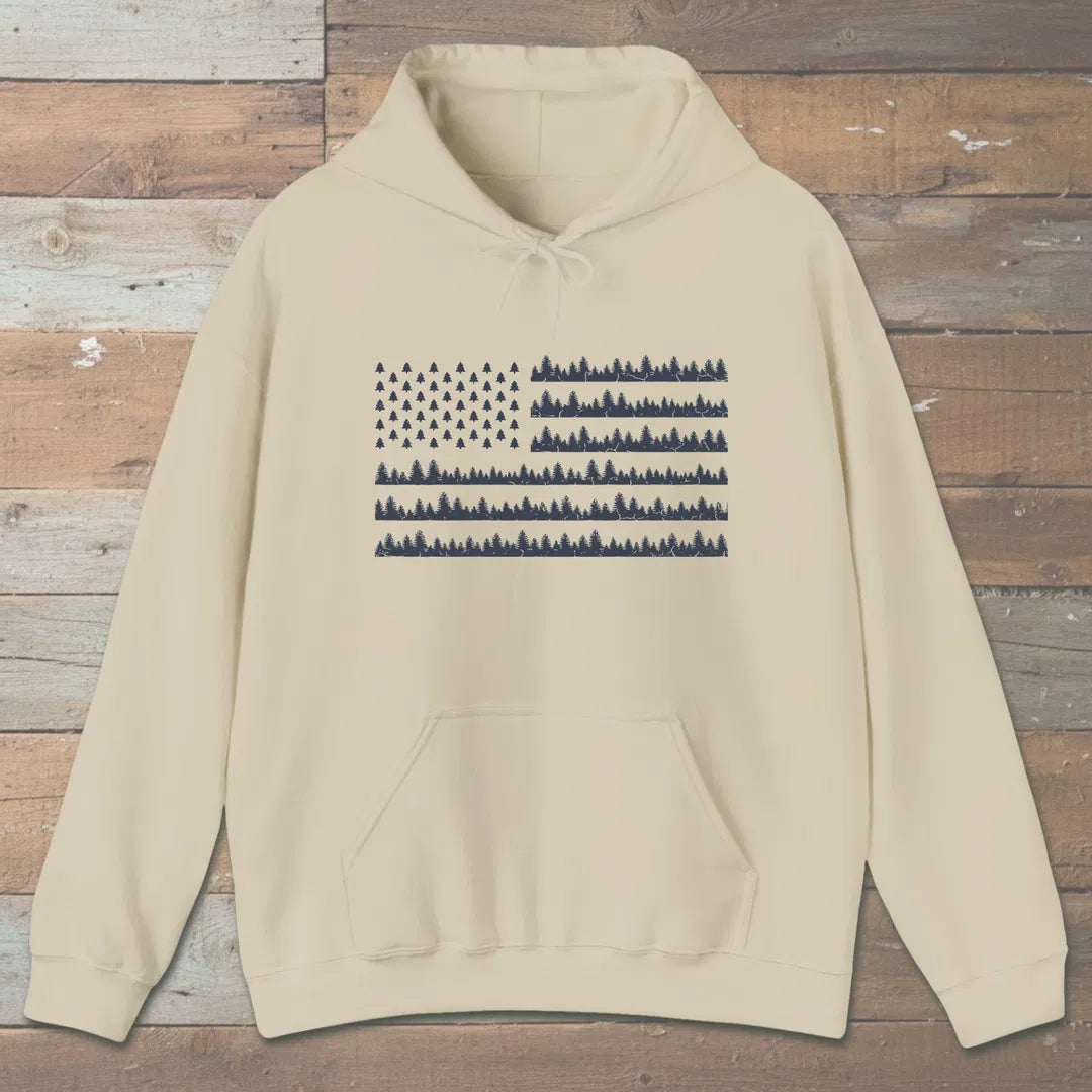 Pine Forest Flag Hoodie Sand Outdoor Nature Tee