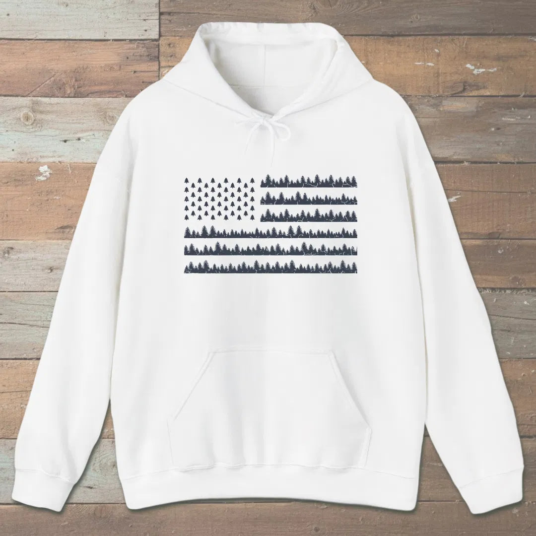 Pine Forest Flag Hoodie White Outdoor Nature Tee