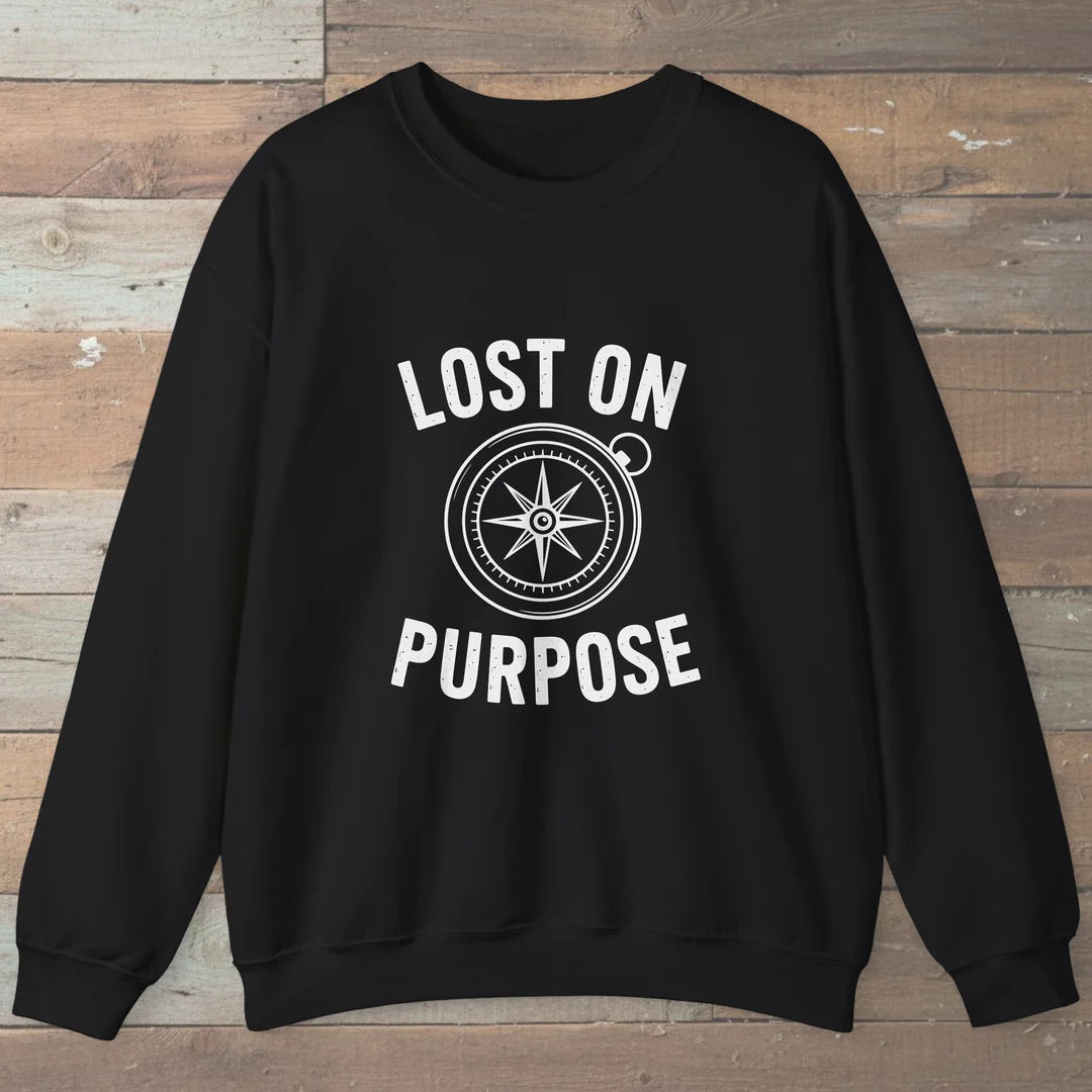 Lost On Purpose Compass Sweatshirt Black Outdoor Nature Tee