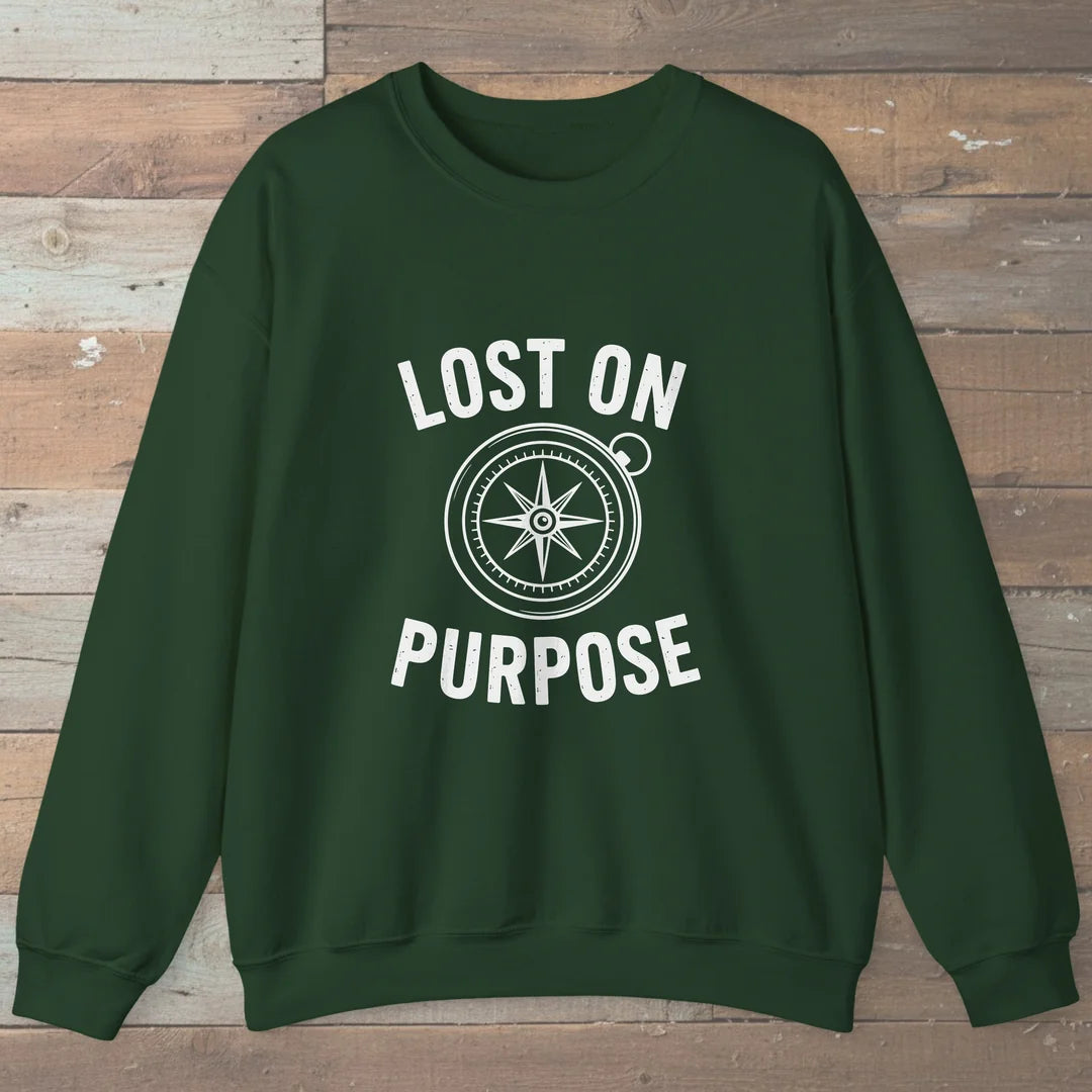 Lost On Purpose Compass Sweatshirt Forest Green Outdoor Nature Tee
