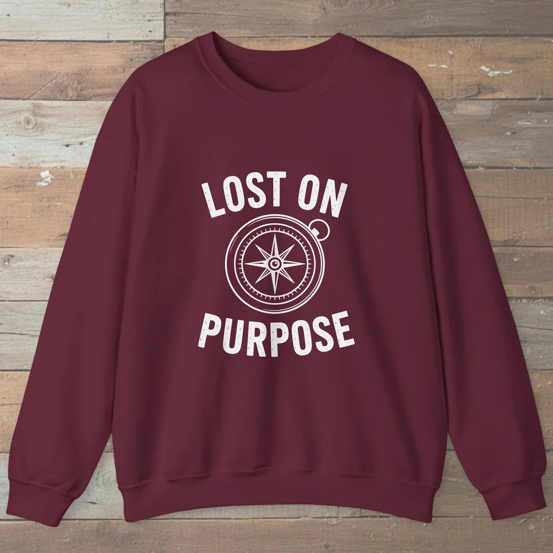 Lost On Purpose Compass Sweatshirt Maroon Outdoor Nature Tee
