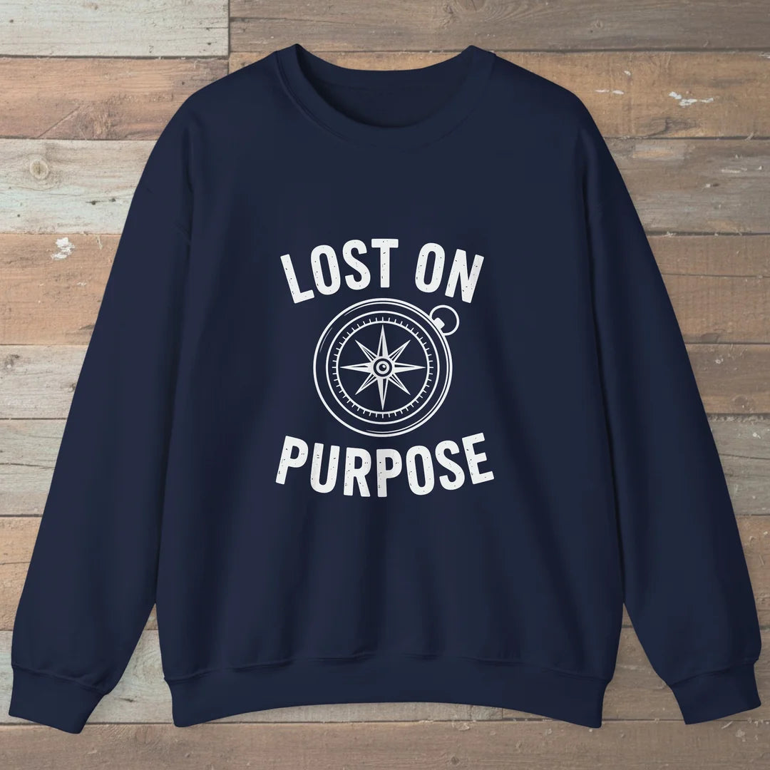 Lost On Purpose Compass Sweatshirt Navy Outdoor Nature Tee