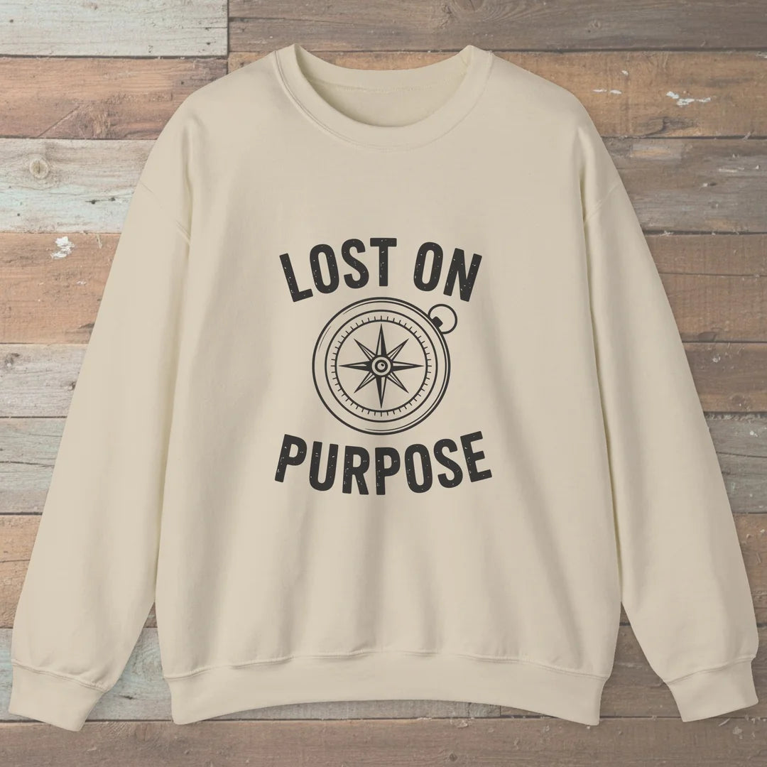 Lost On Purpose Compass Sweatshirt Sand Outdoor Nature Tee