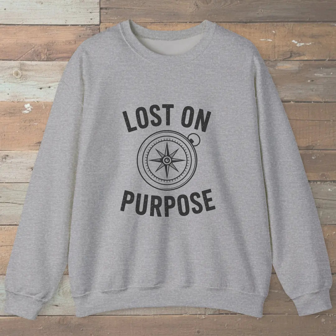 Lost On Purpose Compass Sweatshirt Sport Grey Outdoor Nature Tee