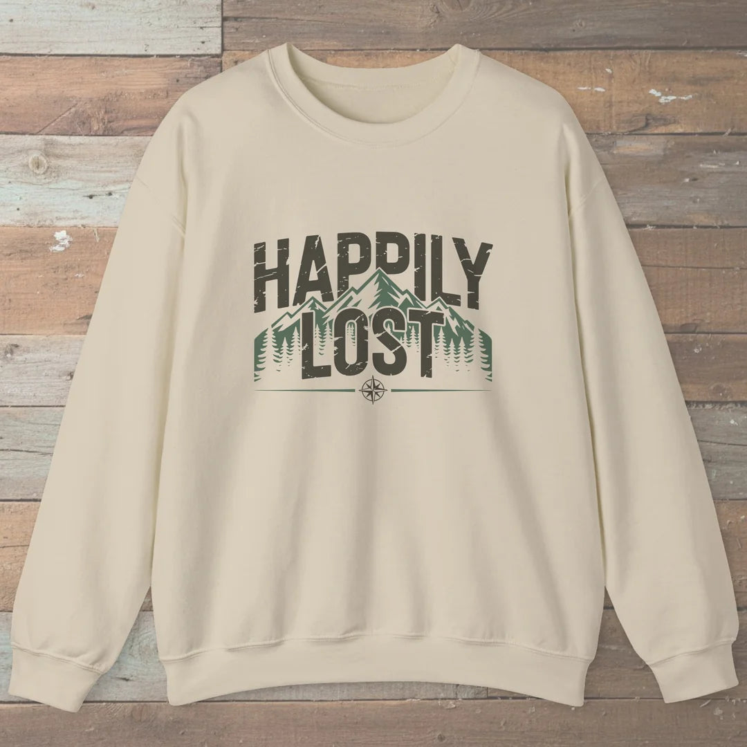 Happily Lost Mountain Trails Sweatshirt Sand Outdoor Nature Tee