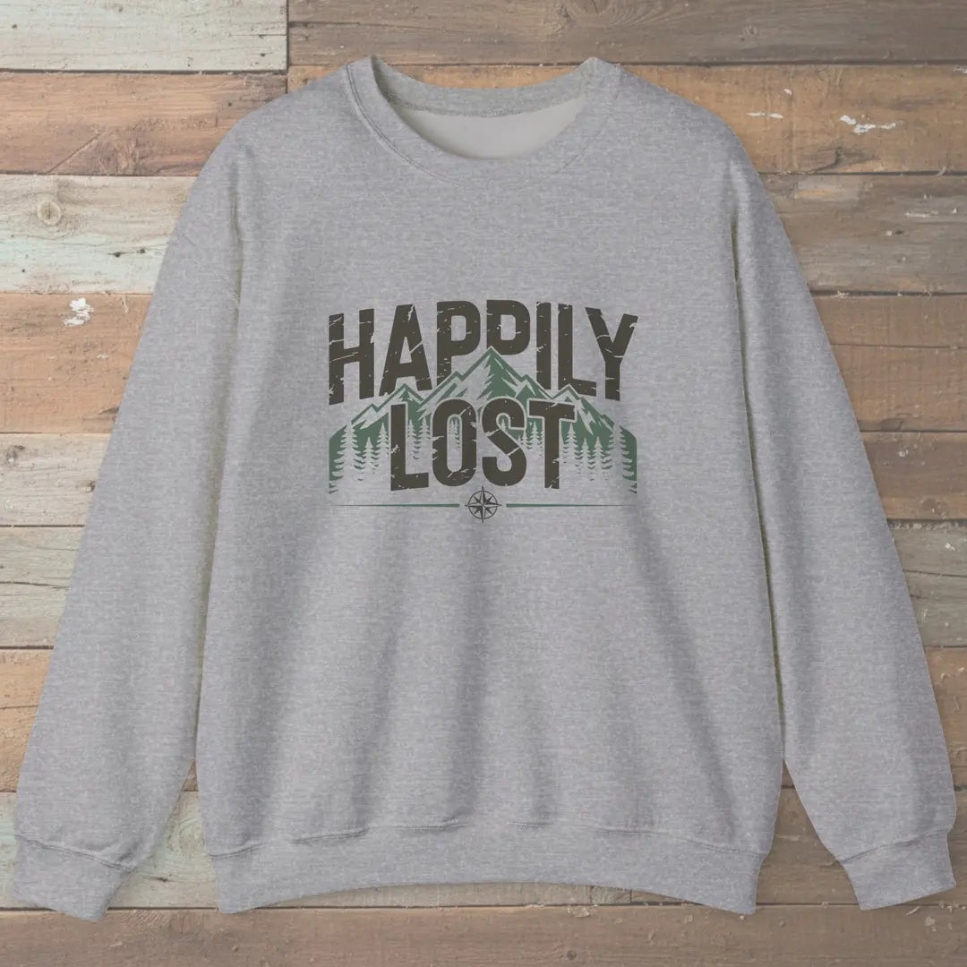 Happily Lost Mountain Trails Sweatshirt Sport Grey Outdoor Nature Tee