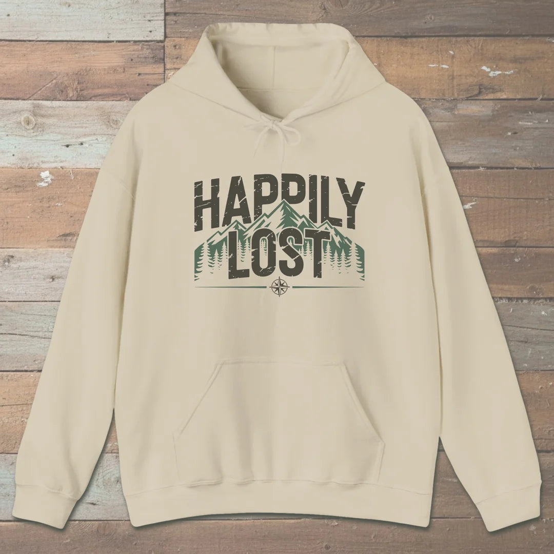 Happily Lost Mountain Trails Hoodie Sand Outdoor Nature Tee