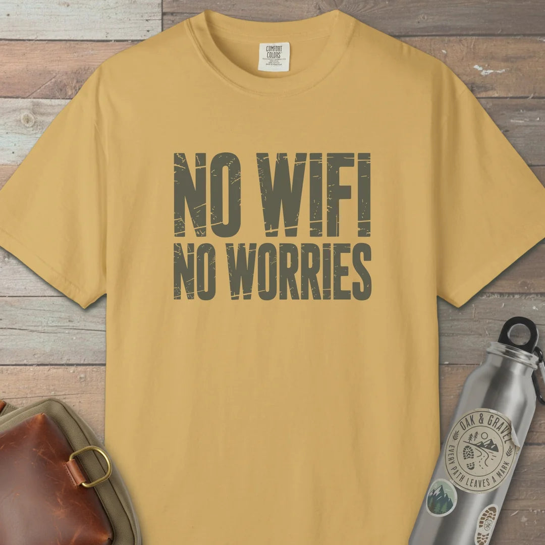 No Wifi No Worries Trail T-Shirt Mustard Outdoor Nature Tee
