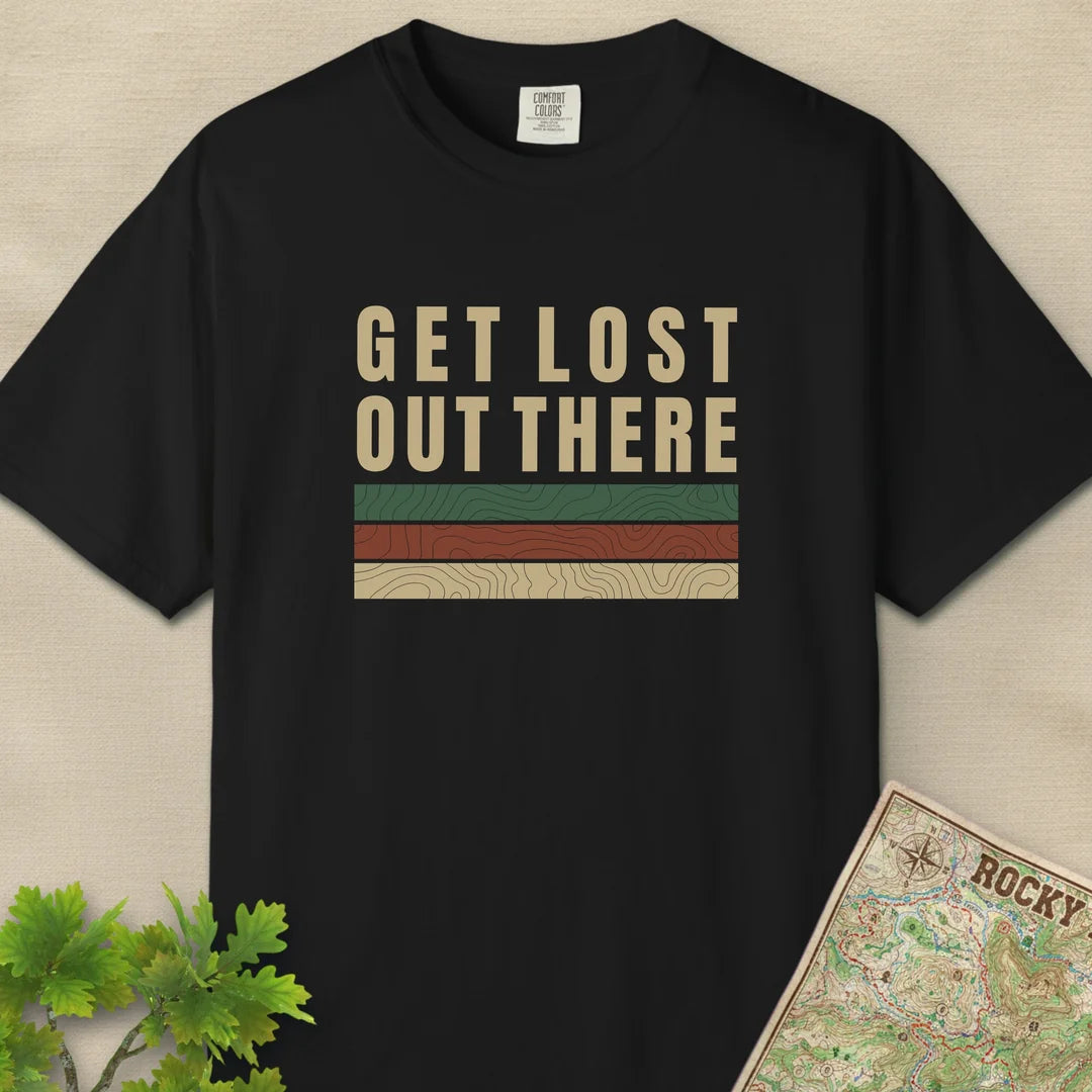 Get Lost Out There Trail T-Shirt Black Outdoor Nature Tee