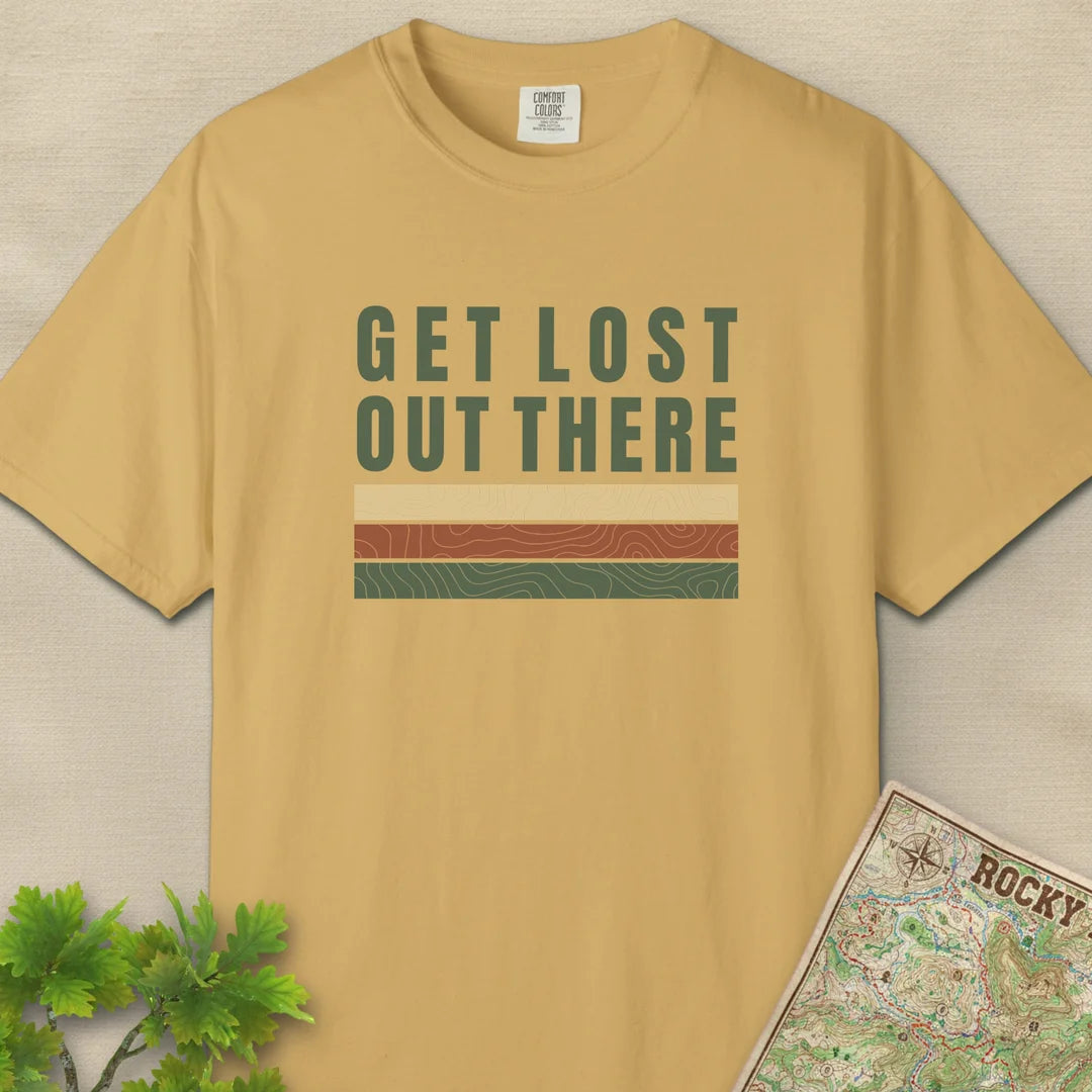 Get Lost Out There Trail T-Shirt Mustard Outdoor Nature Tee