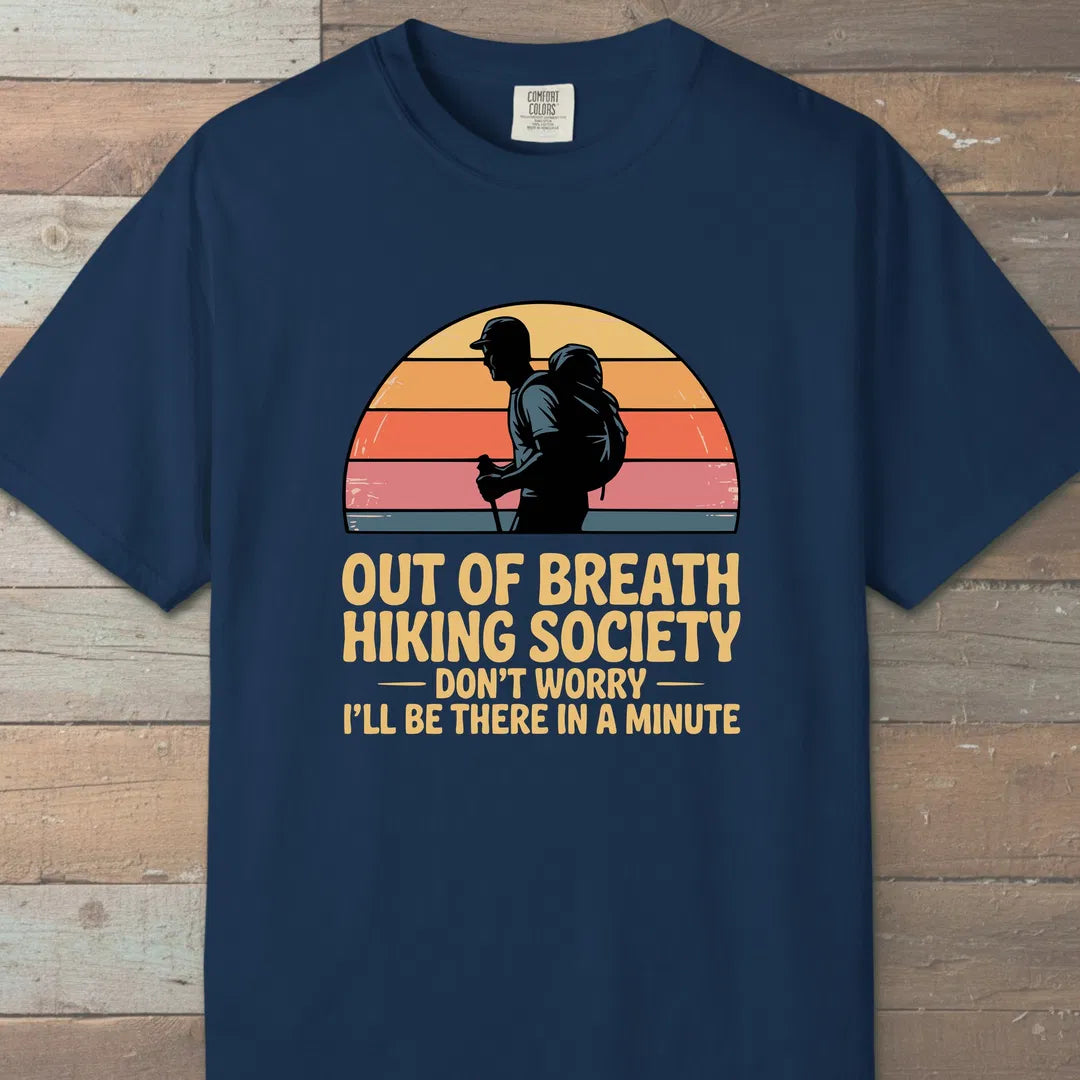 Out Of Breath Hiking Society Sunset T-Shirt Navy Outdoor Nature Tee