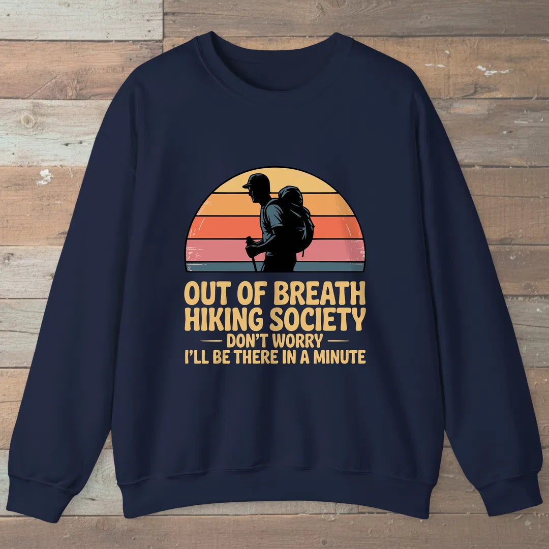 Out Of Breath Hiking Society Sunset Sweatshirt Navy Outdoor Nature Tee