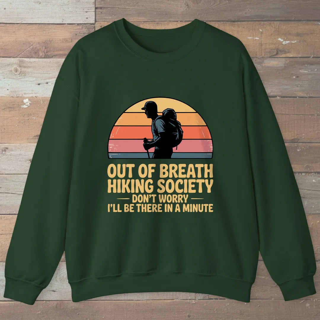 Out Of Breath Hiking Society Sunset Sweatshirt Forest Green Outdoor Nature Tee